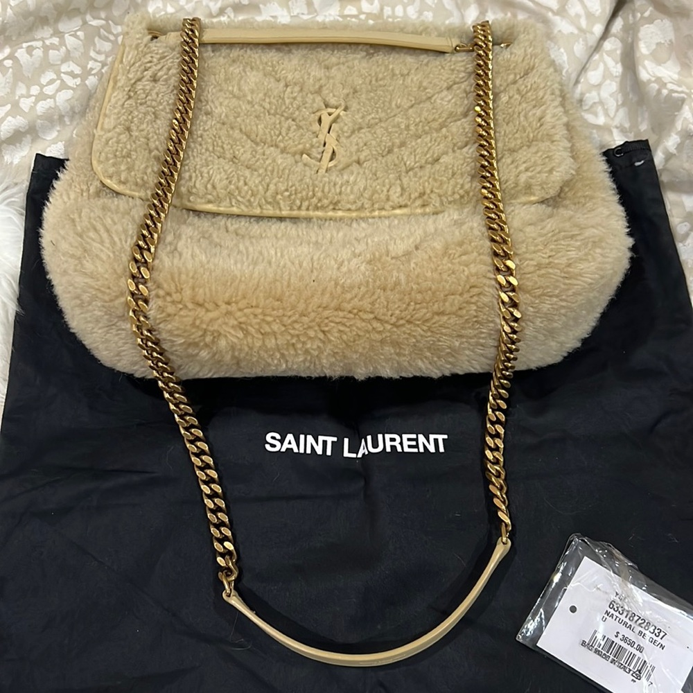 Tan furry YSL medium bag